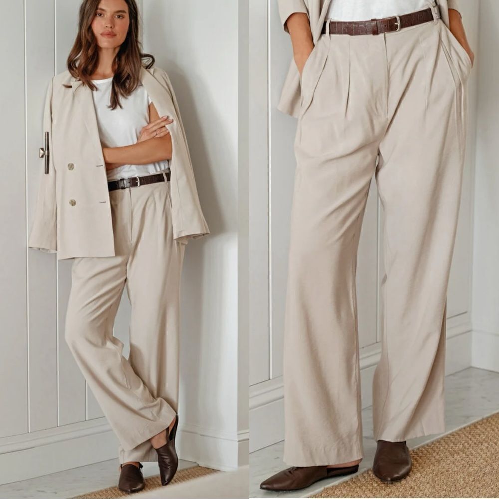 JENNI KAYNE Jones Wide Leg Double pleated Trouser in tan